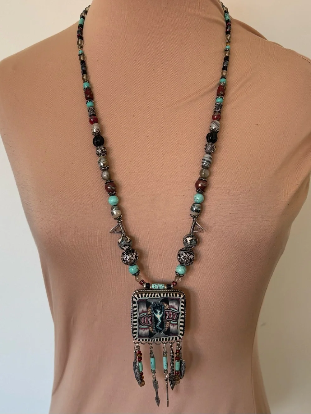 Native American South West Handcrafted Silver Clay Millefiori Canework Necklace